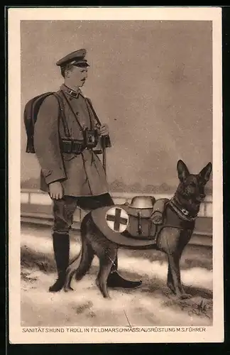AK M. S. Führer mit Schäferhund Troll in feldmarschmässiger Ausrüstung