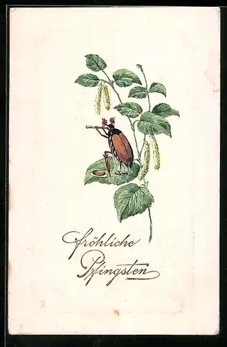 AK Maikäfer hält Ausschau mit einem Fernrohr, Pfingstgruss