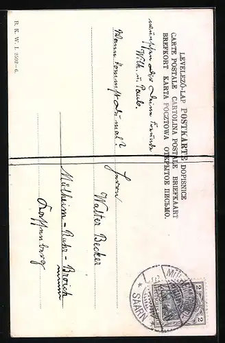 AK Dackel mit Brief und Stechpalmenzweig vor einer Tür, Neujahrsgruss