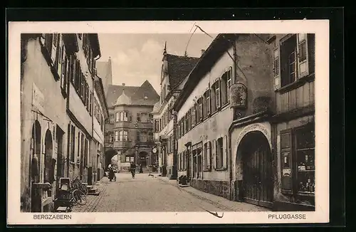 AK Bergzabern, Strasse Pfluggasse mit Geschäften