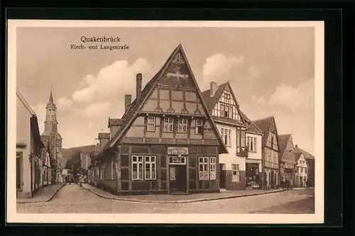 AK Quakenbrück, Kirch- und Langestrasse mit Restaurant zur Börse