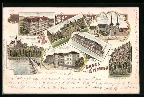 Lithographie Grimma, Fürstenschule, Seminar, Kloster Nimbschen