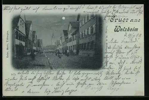 Mondschein-AK Welzheim, Strassenpartie mit Kindern