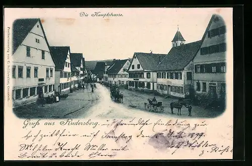 AK Rudersberg, Die Hauptstrasse mit Geschäften