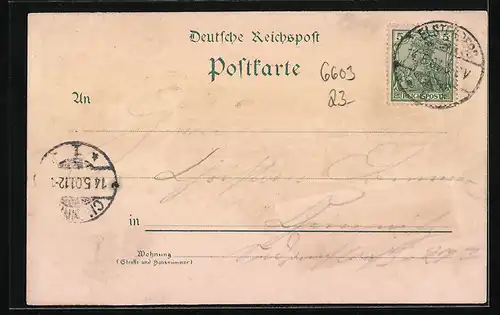 Lithographie Elsterberg /Vogtl.-Schweiz, Ruine mit Gasthaus Burgkeller und Turnhalle, Kaiserliches Postamt, Teilansicht