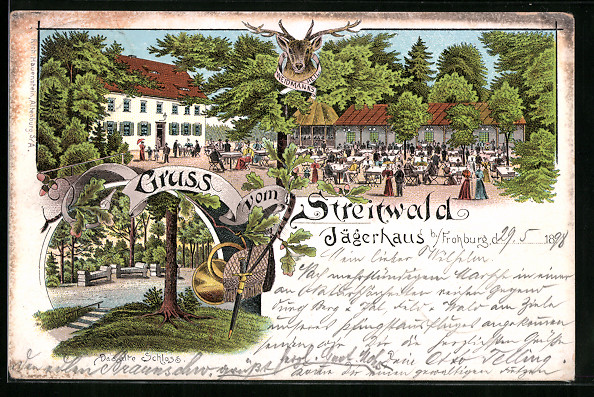 Lithographie Frohburg, Gasthaus Jägerhaus im Streitwald, Das alte