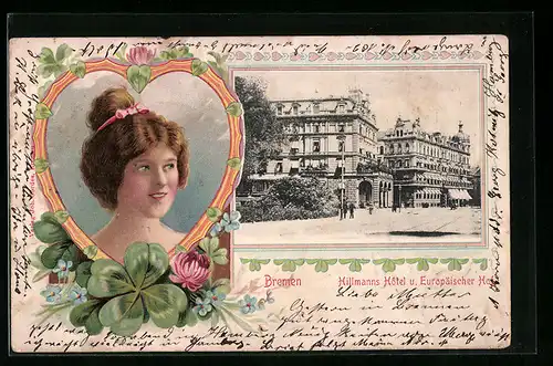 Passepartout-Lithographie Bremen, Hillmanns Hotel und Europäischer Hof