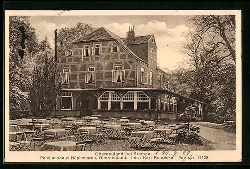 AK Oberneuland b. Bremen, Pensionshaus Höpkensruh mit Terrasse