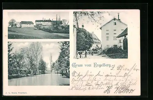 AK Engelberg, Strassenpartie, Wasser, Feld mit Gehöft