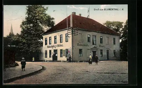 AK Blumenthal i. H., Strassenpartie mit Bahnhofs-Hotel