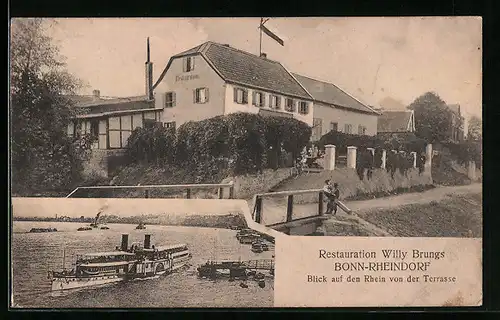 AK Bonn-Rheindorf, Restauration Willy Brungs, Blick auf den Rhein