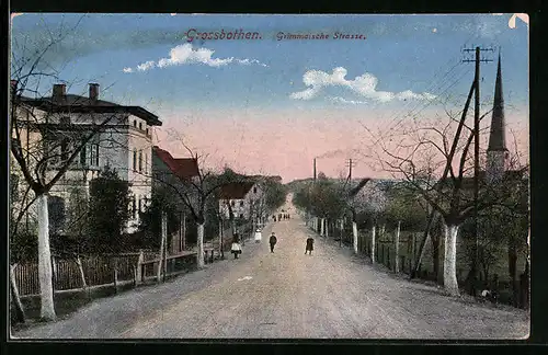 AK Grossbothen, Grimmaische-Strasse mit Anwohnern