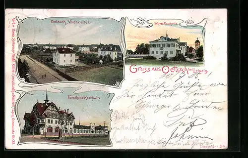AK Oetzsch b. Leipzig, Villenviertel, Schloss Raschwitz, Forsthaus