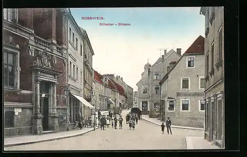 AK Rosswein, Döbelner Strasse mit Kindergruppe und Restauration