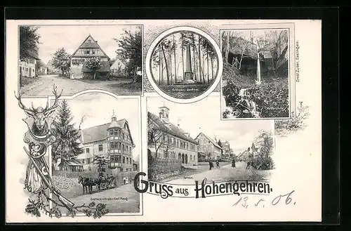 AK Hohengehren, Gasthaus zum Hirsch Emil Haug, Strassenpartie mit Rathaus