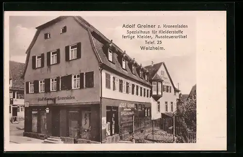 AK Welzheim, Geschäftshaus Adolf Greiner zum Kronenladen