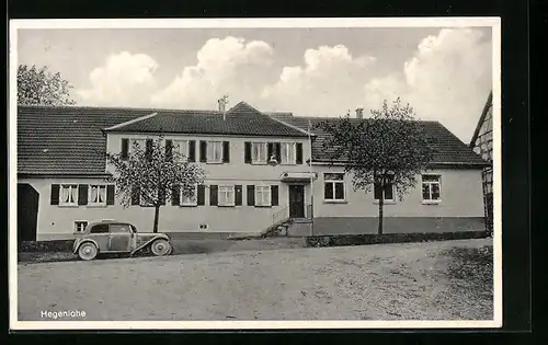 AK Hegenlohe /Kr. Esslingen, Gasthaus zum Hirsch D. Aschbacher, Gebäudeansicht mit Automobil