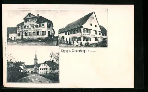 AK Steinenberg bei Schorndorf, Strassenpartie, Gasthäuser Schultheiss und zum Hirsch