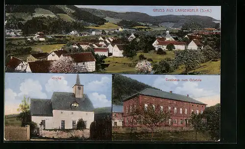 AK Langenorla /S.-A., Ortsansicht, Gasthaus zum Orlatale
