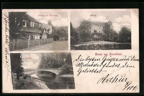 AK Knauthain, Restaurant Erholung, Brücke, Schloss