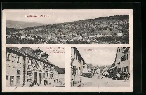 AK Hösslinswart /Württ., Gasthaus zur Krone von Fr. Stadelmann, Hauptstrasse