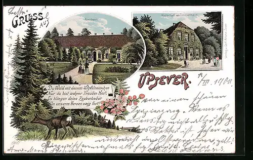 Lithographie Upjever, Gasthaus von Timmermann, Forsthaus