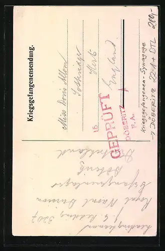 Künstler-AK Döberitz, Kriegsgefangenen-Synagoge, Kyrillische Beschriftung