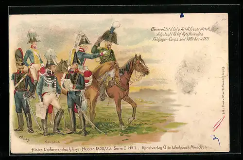 Lithographie Generalität d. Inf. u. Artill. Generalstab, Adjutant 10. Inf. Rgt., Reitendes Feldjäger-Corps seit 1805