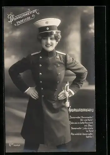 AK Donnerwetter tadellos, Donnerwetter! Wir sind Kerle..., Soldatin in Uniform mit Schirmmütze, Lied mit Noten