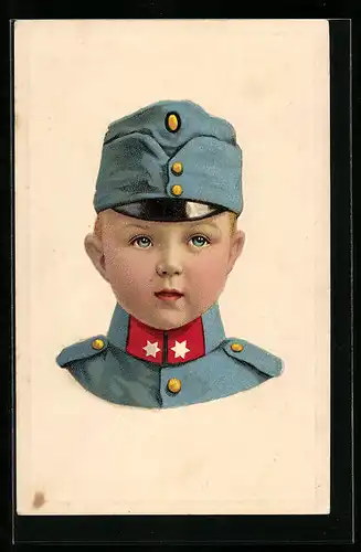 Präge-AK Bub in Uniform, Kinder Kriegspropaganda