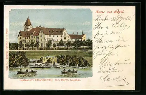 AK Berlin-Tegel, Restaurant Strandschloss, Seepartie mit Ruderbooten