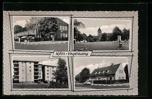 AK Köln-Vogelsang, Wohnsiedlung, Strassenpartie und Blick zur Kirche