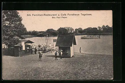 AK Berlin-Tegel, Alk. Familien-Restaurant u. Café Forsthaus Tegelsee, Seepartie