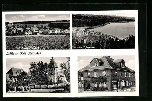 AK Rodt-Müllenbach, Gesamtansicht, Brucher Talsperre, Kirche und Hotel zur Post