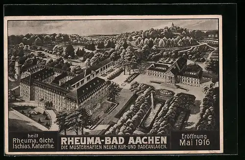 AK Bad Aachen, Kur- und Badeanlagen aus der Vogelschau