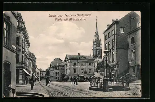 AK Aachen-Burtscheid, Markt mit Michaelskirche