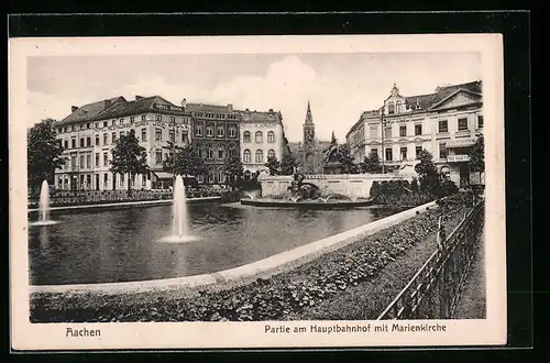 AK Aachen, Partie am Hauptbahnhof mit Marienkirche