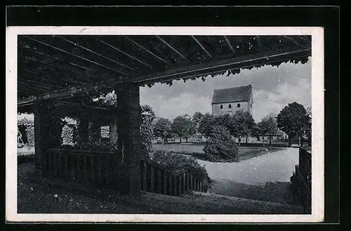 AK Berlin-Frohnau, Blick von der Pergola auf die evangelische Kirche