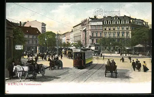 AK Berlin-Tiergarten, Potsdamer Platz mit Strassenbahn