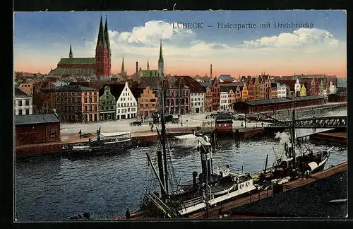 AK Lübeck, Hafenpartie mit Drehbrücke