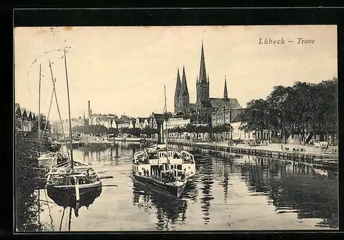 AK Lübeck, Dampfer auf der Trave
