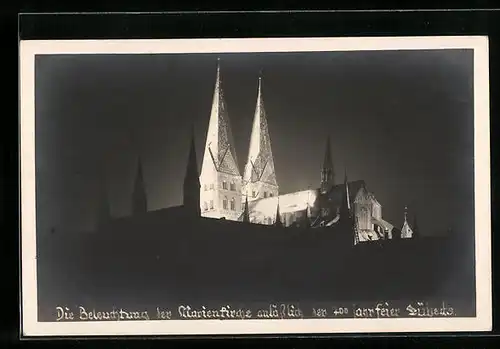 AK Lübeck, Beleuchtung der Marienkirche anlässlich der 700-Jahr-Feier Lübecks