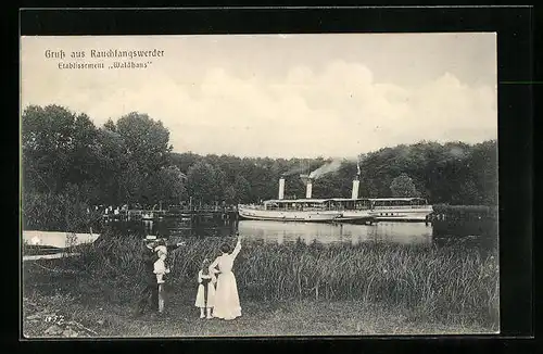 AK Berlin-Rauchfangswerder, Etablissement Waldhaus, Seepartie mit Dampfer