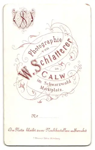 Fotografie W. Schlatterer, Calw im Schwarzwald, Marktplatz, Bürgerlicher Herr mit Vollbart