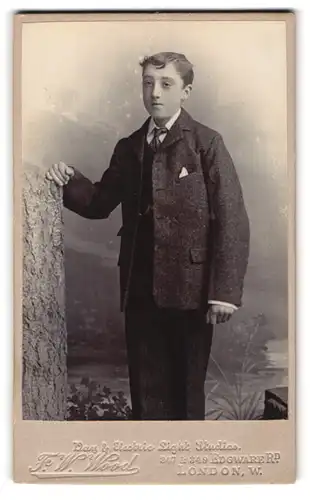Fotografie F. W. Wood, London, 347 & 349 Edgware Rd., Bursche im Anzug