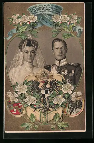 Präge-AK Vermählung des deutschen Kronprinzen Friedrich Wilhelm von Preussen mit Herzogin Cecilie v. Mecklenburg-Schwerin