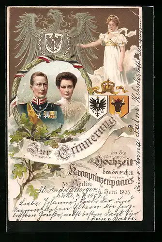 Präge-Lithographie Berlin, Zur Erinnerung an die Hochzeit des deutschen Kronprinzenpaares Wilhelm von Preussen 1905