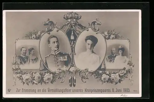AK Zur Erinnerung an die Vermählungsfeier des Kronprinzenpaares Wilhelm von Preussen, 1905