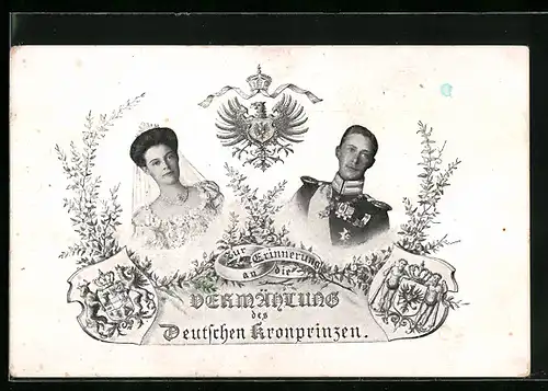 AK Zur Erinnerung an die Vermählung des Deutschen Kronprinzenpaares Wilhelm von Preussen, Wappen