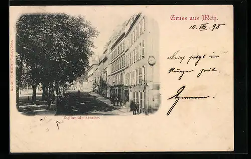 AK Metz, Esplanadenstrasse mit Passanten